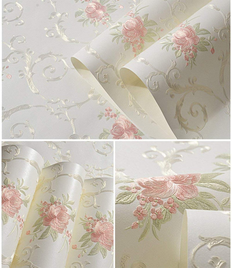 GLOW4U Non-Woven Decorative Flower Contact Paper Self Adhesive Luxury Embossed Floral Peel and Stick Wallpaper for Wall Living Room Bedroom Crafts Wall Decor 20.83 Inches by 9.8 Feet - Image 1